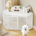 Hzuaneri Corner Dog Cage, Dog Box for Home Use, Dog Cage Furniture with Cushion and Sliding Doors, Modern Wooden Indoor Dog Box with Hinged Lid for Medium and Small Dogs, 107 x 59.6 x 64 cm, White DFC85903W