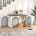 Hzuaneri Dog Cage Furniture, 100cm Dog Box for Home Use, 3 Doors, Arched Door, White Brown, DFC84114B
