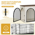Hzuaneri Dog Cage Furniture, 100cm Dog Box for Home Use, 3 Doors, Arched Door, White Brown, DFC84114B