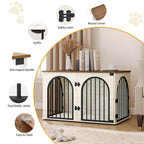 Hzuaneri Dog Cage Furniture, 100cm Dog Box for Home Use, 3 Doors, Arched Door, White Brown, DFC84114B