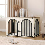 Hzuaneri Dog Cage Furniture, 100cm Dog Box for Home Use, 3 Doors, Arched Door, White Brown, DFC84114B
