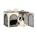 Hzuaneri Dog Cage Furniture, 100cm Dog Box for Home Use, 3 Doors, Arched Door, White Brown, DFC84114B