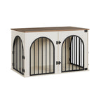 Hzuaneri Dog Cage Furniture, 100cm Dog Box for Home Use, 3 Doors, Arched Door, White Brown, DFC84114B