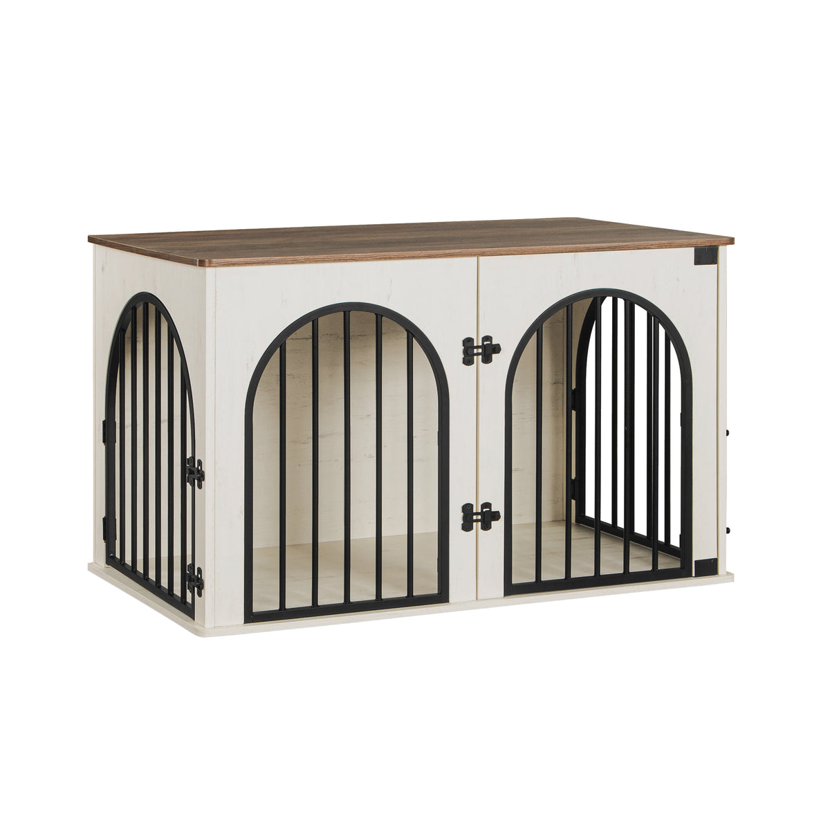 Hzuaneri Dog Cage Furniture, 100cm Dog Box for Home Use, 3 Doors, Arched Door, White Brown, DFC84114B