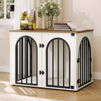 Hzuaneri Dog Cage Furniture, 80cm Dog Box for Home, 3 Doors, Arched Door, White Brown