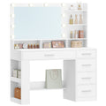 Hzuaneri 108cm Vanity Table with Large HD Mirror, Vanity Table with LED Lighting, Vanity Tables with 6 Open Compartments, 5 Drawers and Side Open Storage, White DT42603X