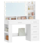 Hzuaneri 108cm Vanity Table with Large HD Mirror, Vanity Table with LED Lighting, Vanity Tables with 6 Open Compartments, 5 Drawers and Side Open Storage, White DT42603X