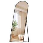 Hzuaneri Full-Length Mirror, 160 x 50 cm, Standing Mirror with Stand, Full-Length Wall-Mounted Mirror, Tempered Glass, Aluminum Alloy Frame, for Bedroom, Living Room, Black DM41999B