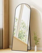 Hzuaneri Full-Length Mirror, 160 x 50 cm, Standing Mirror with Stand, Full-Length Wall-Mounted Mirror, Tempered Glass, Aluminum Alloy Frame, for Bedroom, Living Room, Black DM41999B