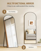 Hzuaneri Full-Length Mirror, 160 x 50 cm, Standing Mirror with Stand, Full-Length Wall-Mounted Mirror, Tempered Glass, Aluminum Alloy Frame, for Bedroom, Living Room, Black DM41999B