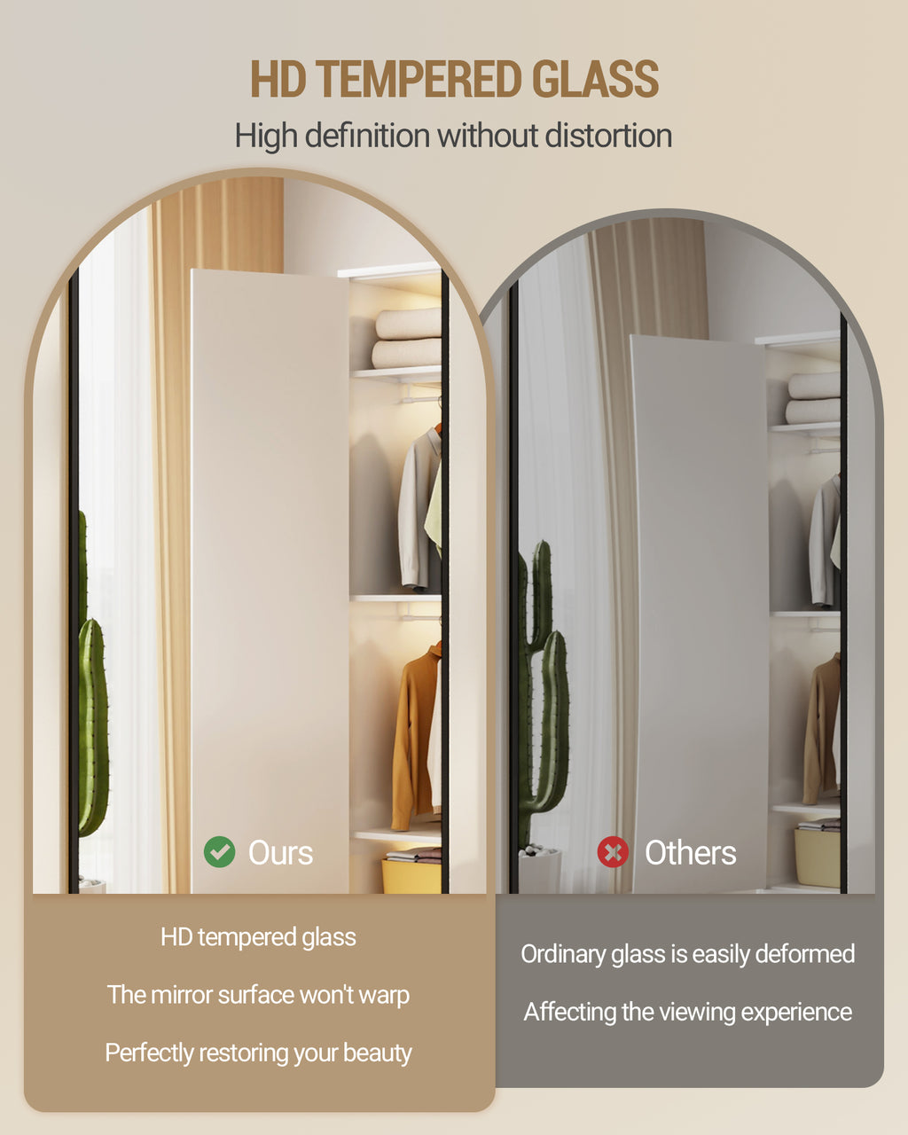 Hzuaneri Full-Length Mirror, 160 x 50 cm, Standing Mirror with Stand, Full-Length Wall-Mounted Mirror, Tempered Glass, Aluminum Alloy Frame, for Bedroom, Living Room, Black DM41999B