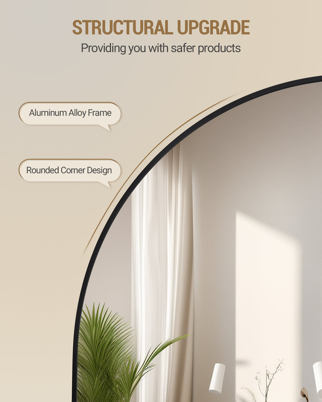 Hzuaneri Full-Length Mirror, 160 x 50 cm, Standing Mirror with Stand, Full-Length Wall-Mounted Mirror, Tempered Glass, Aluminum Alloy Frame, for Bedroom, Living Room, Black DM41999B