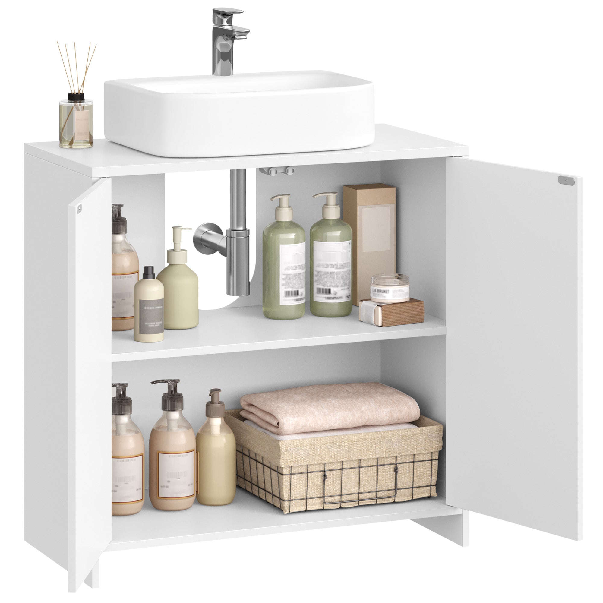 Hzuaneri Vanity Unit, Bathroom Cabinet, Adjustable Shelves, Bathroom Cabinet with 2 Doors, Freestanding, Modern, 30 x 60 x 60 cm, White BC00603X