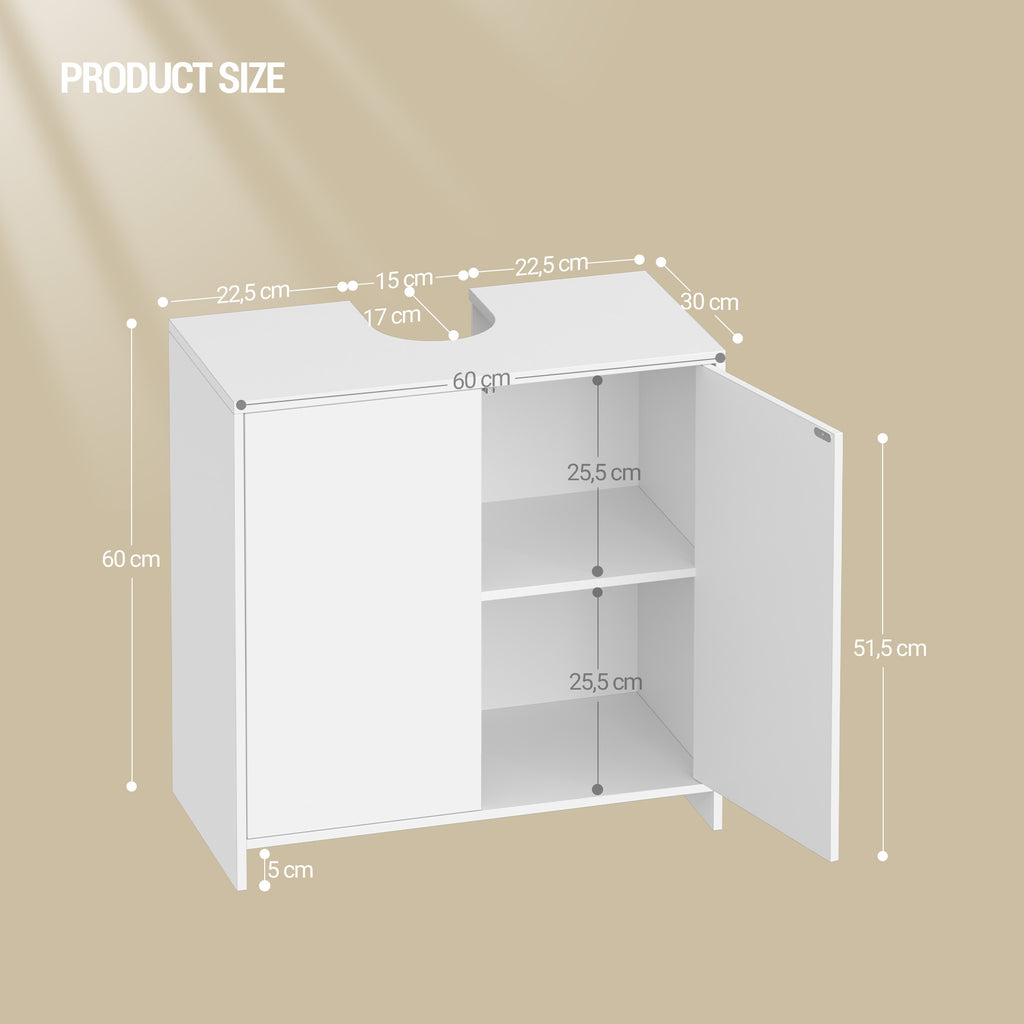 Hzuaneri Vanity Unit, Bathroom Cabinet, Adjustable Shelves, Bathroom Cabinet with 2 Doors, Freestanding, Modern, 30 x 60 x 60 cm, White BC00603X