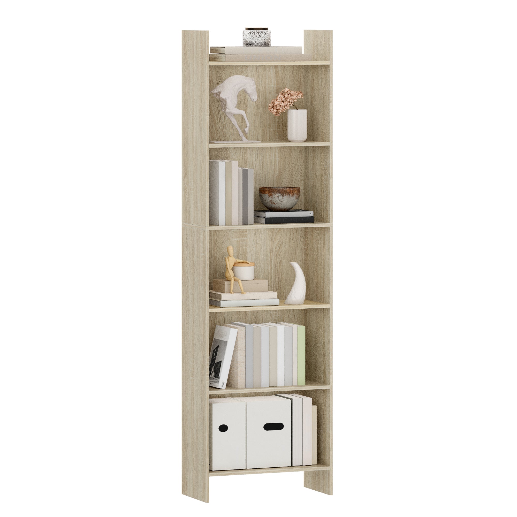 Hzuaneri Bookcase, Shelf, Standing Shelf, Office Shelf, with 6 Compartments, Open, for Living Room, Study, Office, Room Divider, 24 x 48 x 170 cm, Oak Beige BC01116X