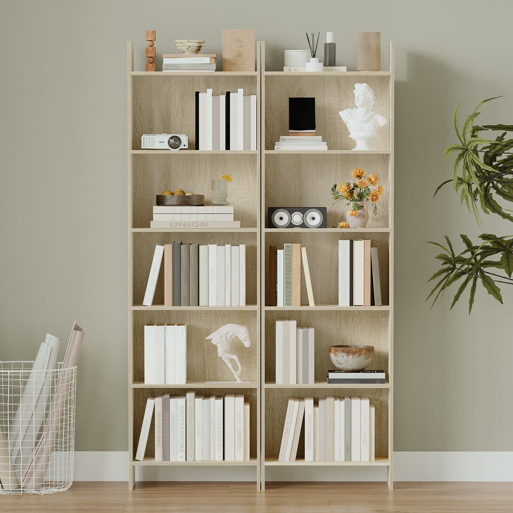 Hzuaneri Bookcase, Shelf, Standing Shelf, Office Shelf, with 6 Compartments, Open, for Living Room, Study, Office, Room Divider, 24 x 48 x 170 cm, Oak Beige BC01116X