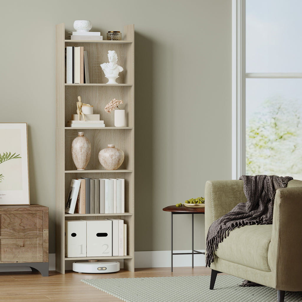 Hzuaneri Bookcase, Shelf, Standing Shelf, Office Shelf, with 6 Compartments, Open, for Living Room, Study, Office, Room Divider, 24 x 48 x 170 cm, Oak Beige BC01116X