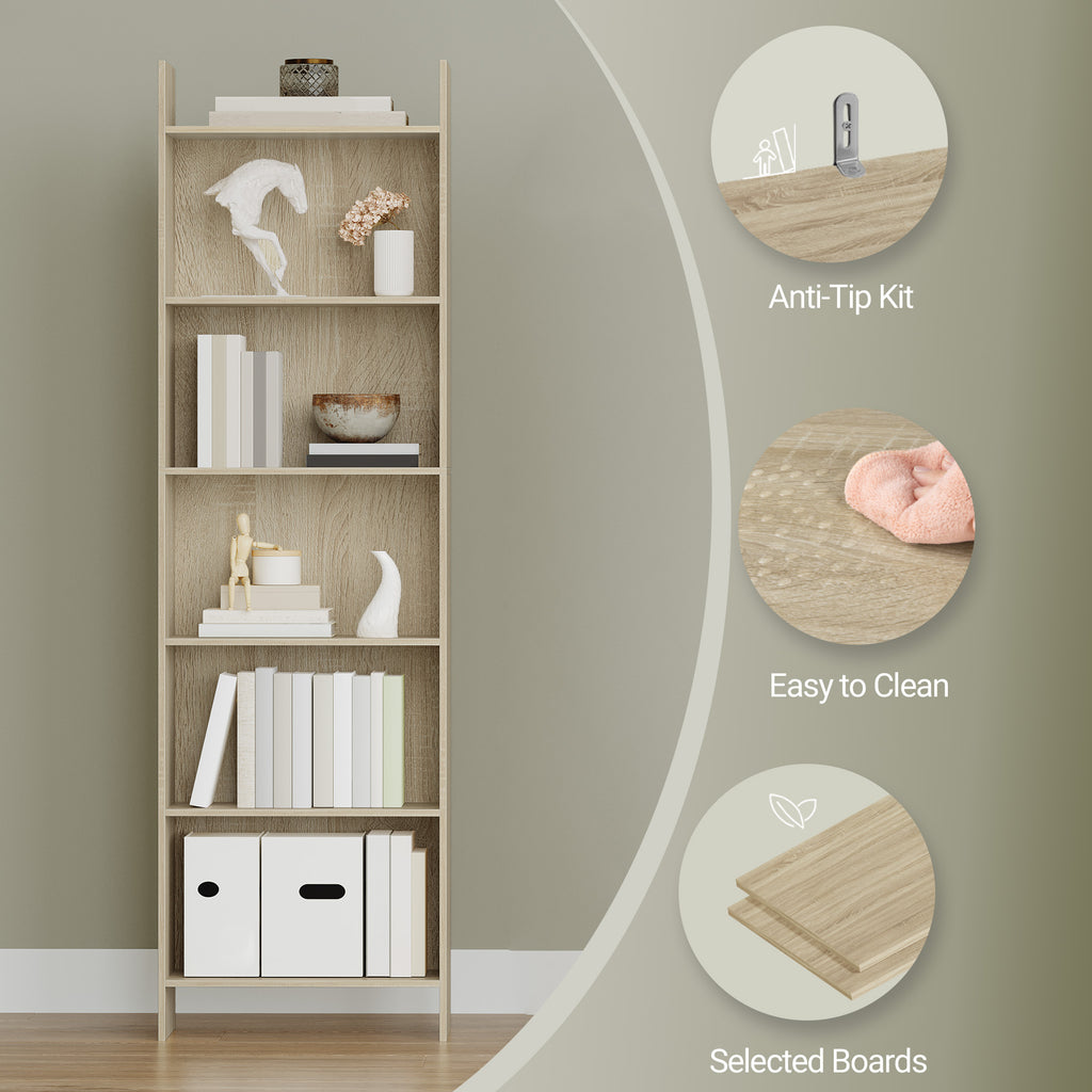 Hzuaneri Bookcase, Shelf, Standing Shelf, Office Shelf, with 6 Compartments, Open, for Living Room, Study, Office, Room Divider, 24 x 48 x 170 cm, Oak Beige BC01116X