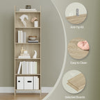Hzuaneri Bookcase, Shelf, Standing Shelf, Office Shelf, with 6 Compartments, Open, for Living Room, Study, Office, Room Divider, 24 x 48 x 170 cm, Oak Beige BC01116X