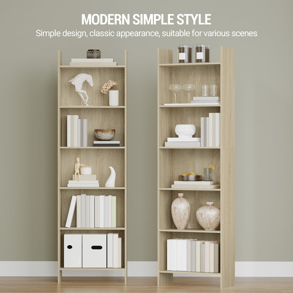 Hzuaneri Bookcase, Shelf, Standing Shelf, Office Shelf, with 6 Compartments, Open, for Living Room, Study, Office, Room Divider, 24 x 48 x 170 cm, Oak Beige BC01116X