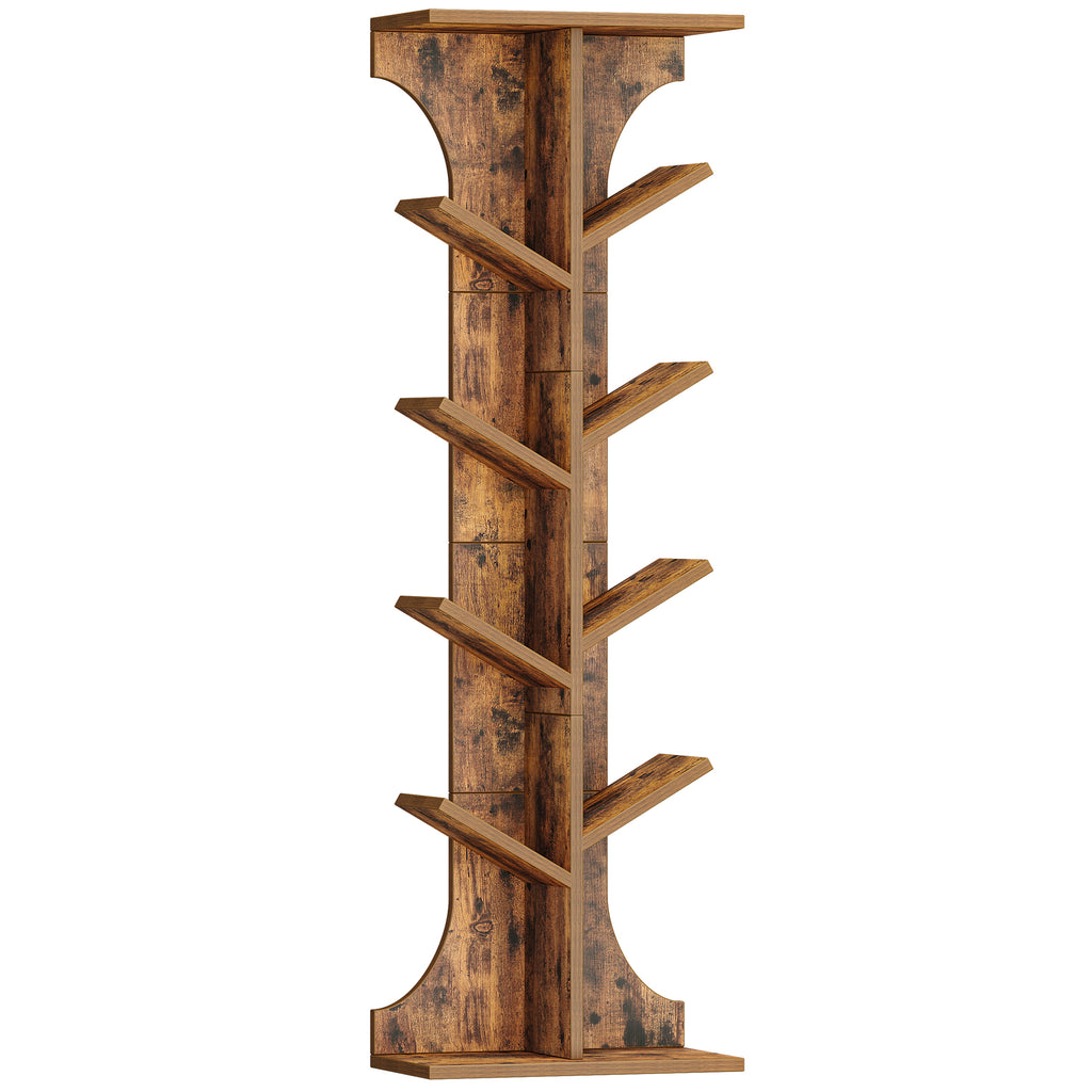 Hzuaneri Tree Bookshelf Bookcase, 11 Tier Floor Standing Book Shelf, Narrow Bookcase, Display Shelf for Living Room, Home, Office, Bedroom, Rustic Brown, BC01601X