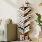 Hzuaneri Tree Bookshelf Bookcase, 11 Tier Floor Standing Book Shelf, Narrow Bookcase, Display Shelf for Living Room, Home, Office, Bedroom, Rustic Brown, BC01601X