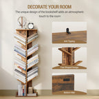 Hzuaneri Tree Bookshelf Bookcase, 11 Tier Floor Standing Book Shelf, Narrow Bookcase, Display Shelf for Living Room, Home, Office, Bedroom, Rustic Brown, BC01601X