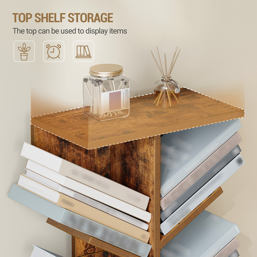 Hzuaneri Tree Bookshelf Bookcase, 11 Tier Floor Standing Book Shelf, Narrow Bookcase, Display Shelf for Living Room, Home, Office, Bedroom, Rustic Brown, BC01601X