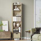 Hzuaneri Bookcase, Shelf, Standing Shelf, Office Shelf, with 7 Compartments, Open, for Living Room, Study, Office, as Room Divider, 24 x 48 x 197.4 cm, Oak Beige BC01716X