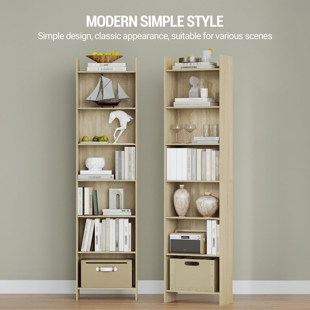 Hzuaneri Bookcase, Shelf, Standing Shelf, Office Shelf, with 7 Compartments, Open, for Living Room, Study, Office, as Room Divider, 24 x 48 x 197.4 cm, Oak Beige BC01716X