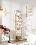 Hzuaneri 5 Tier Bookcase Bookshelf, Tempered Glass Bookshelves, Slim Shelving Unit for Bedroom, Bathroom, Home Office, Steel Frame, Gold BC05001G