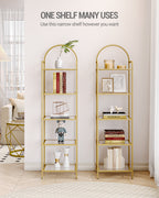 Hzuaneri 5 Tier Bookcase Bookshelf, Tempered Glass Bookshelves, Slim Shelving Unit for Bedroom, Bathroom, Home Office, Steel Frame, Gold BC05001G