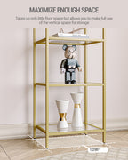 Hzuaneri 5 Tier Bookcase Bookshelf, Tempered Glass Bookshelves, Slim Shelving Unit for Bedroom, Bathroom, Home Office, Steel Frame, Gold BC05001G