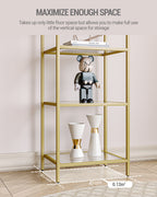 Hzuaneri 5 Tier Bookcase Bookshelf, Tempered Glass Bookshelves, Slim Shelving Unit for Bedroom, Bathroom, Home Office, Steel Frame, Gold BC05001G