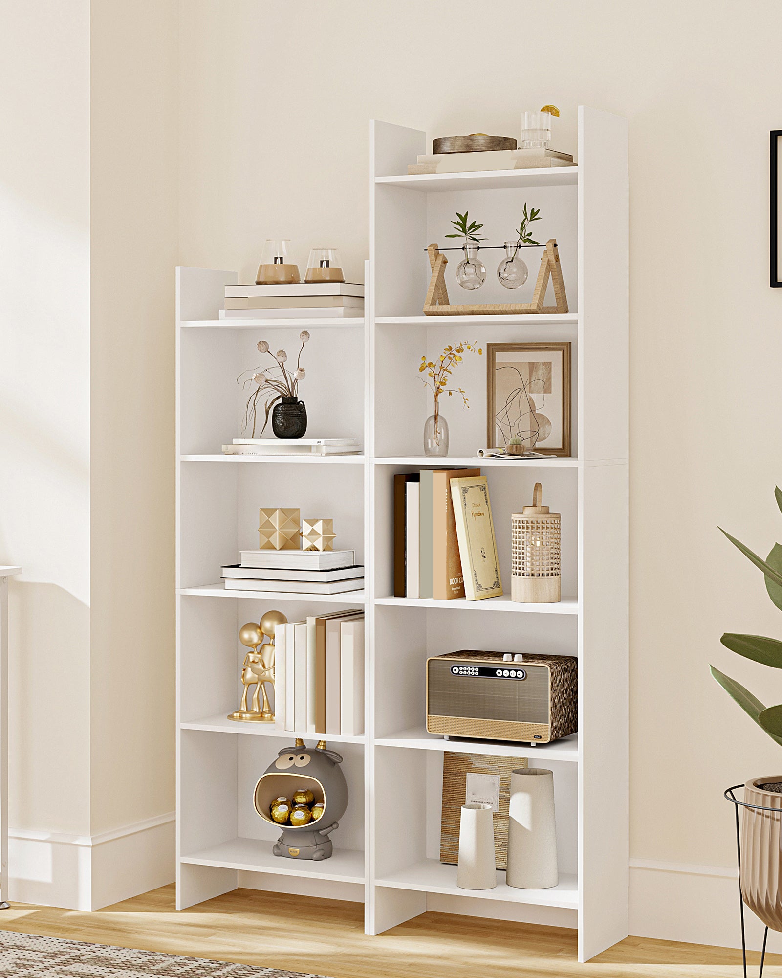 Hzuaneri Bookcase, 5 tier Bookshelf, White Bookcases Free Standing with Shelf Unit, Home Decor Furniture for Living Room, Home Office, Bedroom, Study, 24 x 50 x 140 cm, White, BC06503X