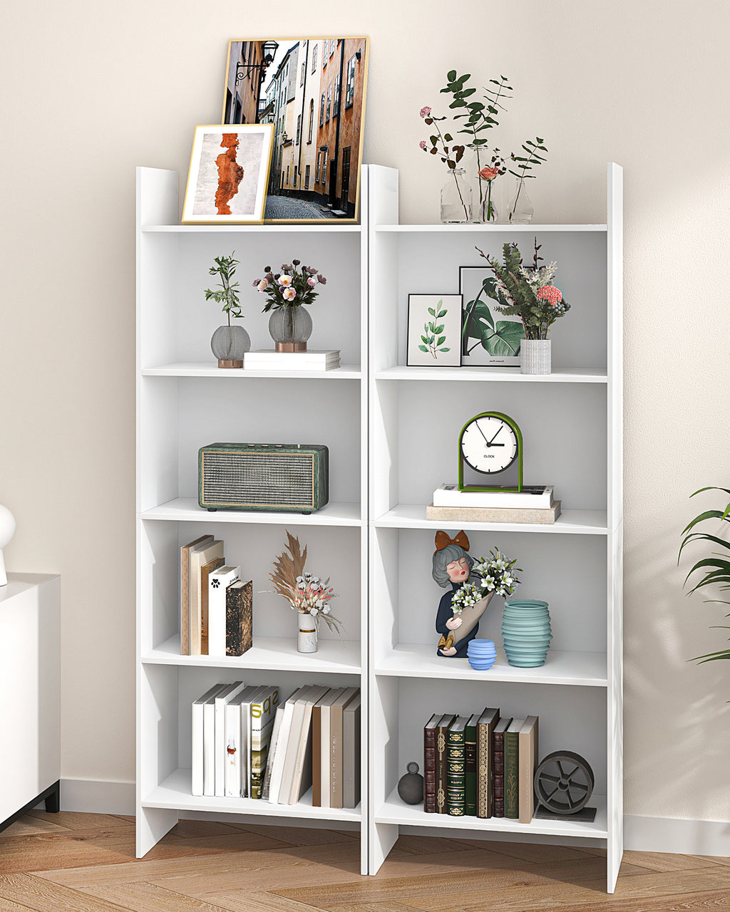 Hzuaneri Bookcase, 5 tier Bookshelf, White Bookcases Free Standing with Shelf Unit, Home Decor Furniture for Living Room, Home Office, Bedroom, Study, 24 x 50 x 140 cm, White, BC06503X