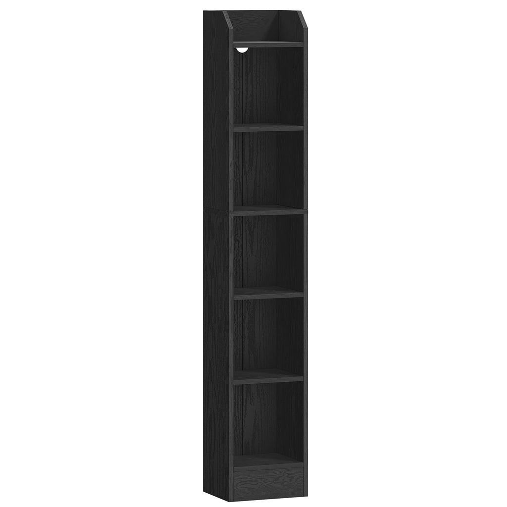 Hzuaneri Bookcase, 6-Tier Narrow Tall Bookshelf, Wooden Bookshelf with Adjustable Shelf, Open Storage Shelf for Bedroom, Living Room, Home Office, 24 x 30 x 169.5 cm, Black, BC06904X