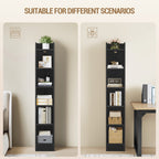 Hzuaneri Bookcase, 6-Tier Narrow Tall Bookshelf, Wooden Bookshelf with Adjustable Shelf, Open Storage Shelf for Bedroom, Living Room, Home Office, 24 x 30 x 169.5 cm, Black, BC06904X