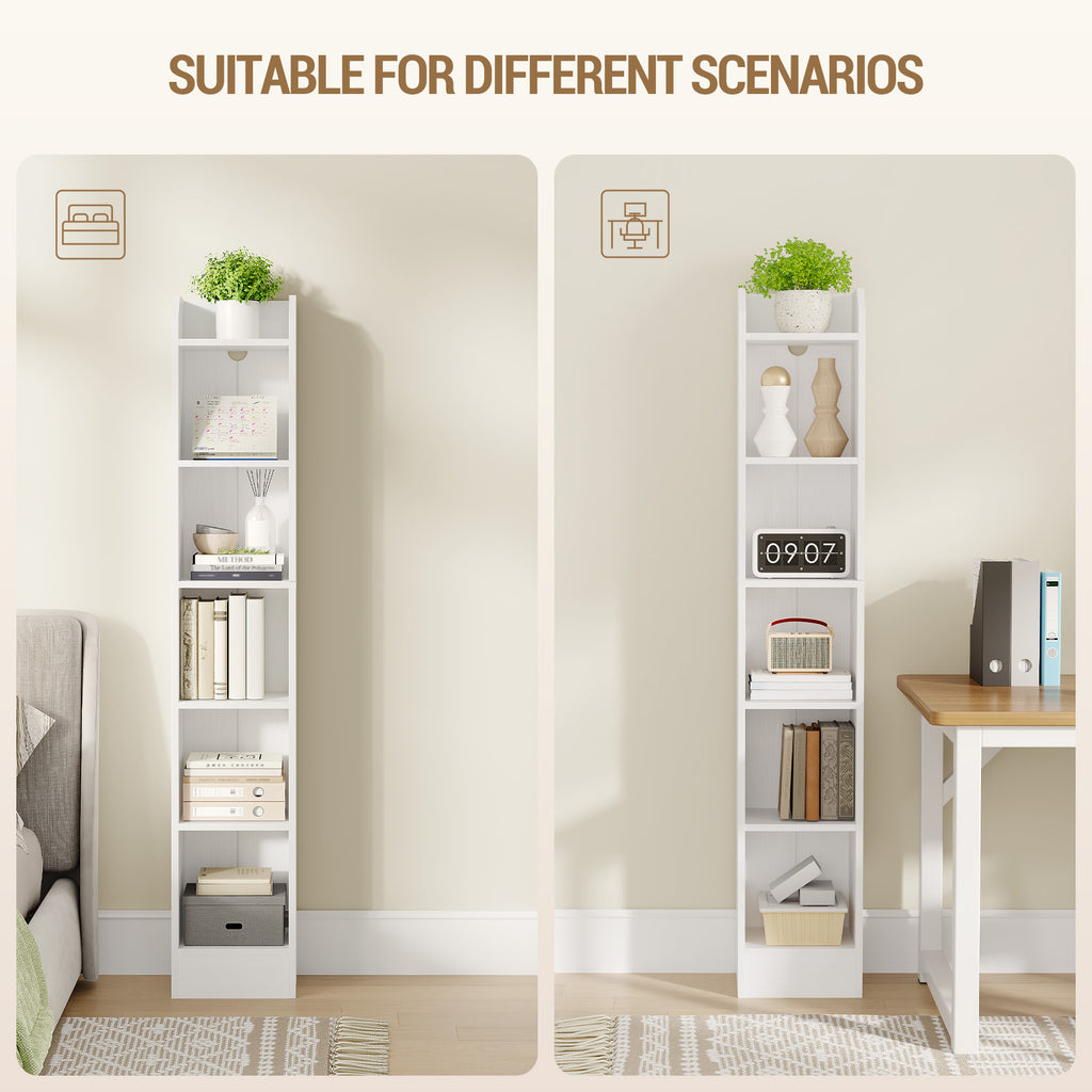 Hzuaneri Bookcase, 6-Tier Narrow Tall Bookshelf, Wooden Bookshelf with Adjustable Shelf, Open Storage Shelf for Bedroom, Living Room, Home Office, 24 x 30 x 169.5 cm, White, BC06913X