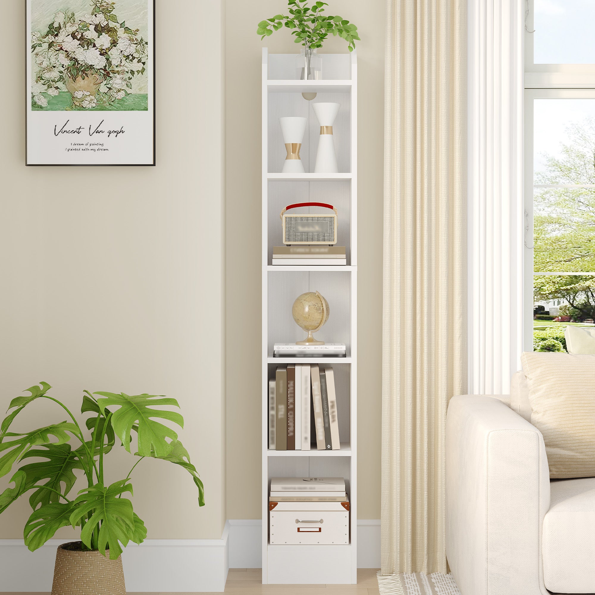 Hzuaneri Bookcase, 6-Tier Narrow Tall Bookshelf, Wooden Bookshelf with Adjustable Shelf, Open Storage Shelf for Bedroom, Living Room, Home Office, 24 x 30 x 169.5 cm, White, BC06913X