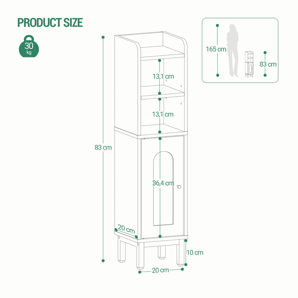 Hzuaneri Bathroom Cabinet, Bathroom Furniture, Narrow Cabinet, Adjustable Shelves, Space Saving, Easy Assembly, 20 x 20 x 83 cm, White-Gold BC08203X