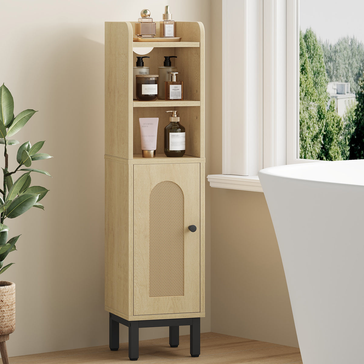 Hzuaneri Bathroom Cabinet, Bathroom Furniture, Narrow Cabinet, Adjustable Shelves, Space Saving, Easy Assembly, 20 x 20 x 83 cm, Light Oak BC08202Y