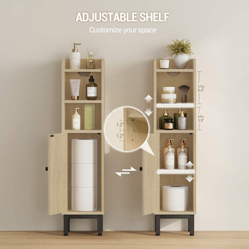 Hzuaneri Bathroom Cabinet, Bathroom Furniture, Narrow Cabinet, Adjustable Shelves, Space Saving, Easy Assembly, 20 x 20 x 83 cm, Light Oak BC08202Y