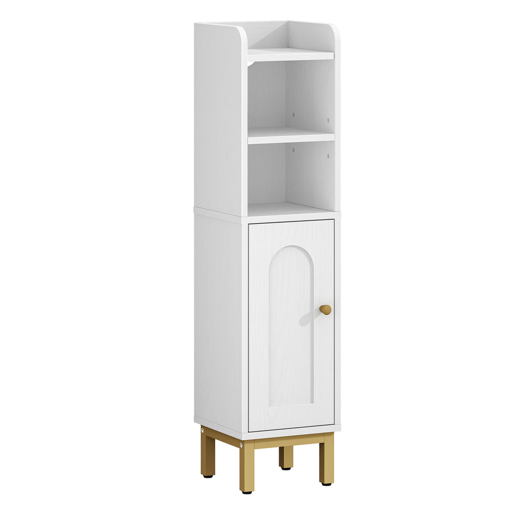 Hzuaneri Bathroom Cabinet, Bathroom Furniture, Narrow Cabinet, Adjustable Shelves, Space Saving, Easy Assembly, 20 x 20 x 83 cm, White-Gold BC08203X