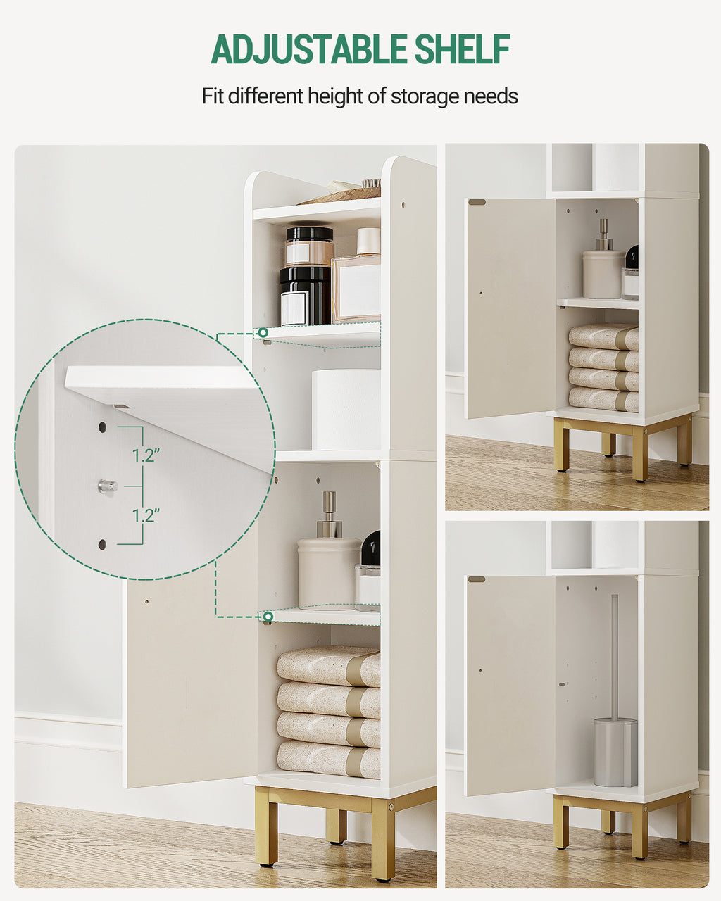 Hzuaneri Bathroom Cabinet, Narrow Bathroom Cabinet, Adjustable Shelves, Toilet Cabinet