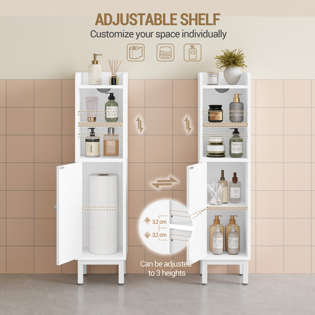 Hzuaneri Bathroom Cabinet, Bathroom Furniture, Narrow Cabinet, Adjustable Shelves, Space Saving, Easy Assembly, 20 x 20 x 83 cm, White BC08213W