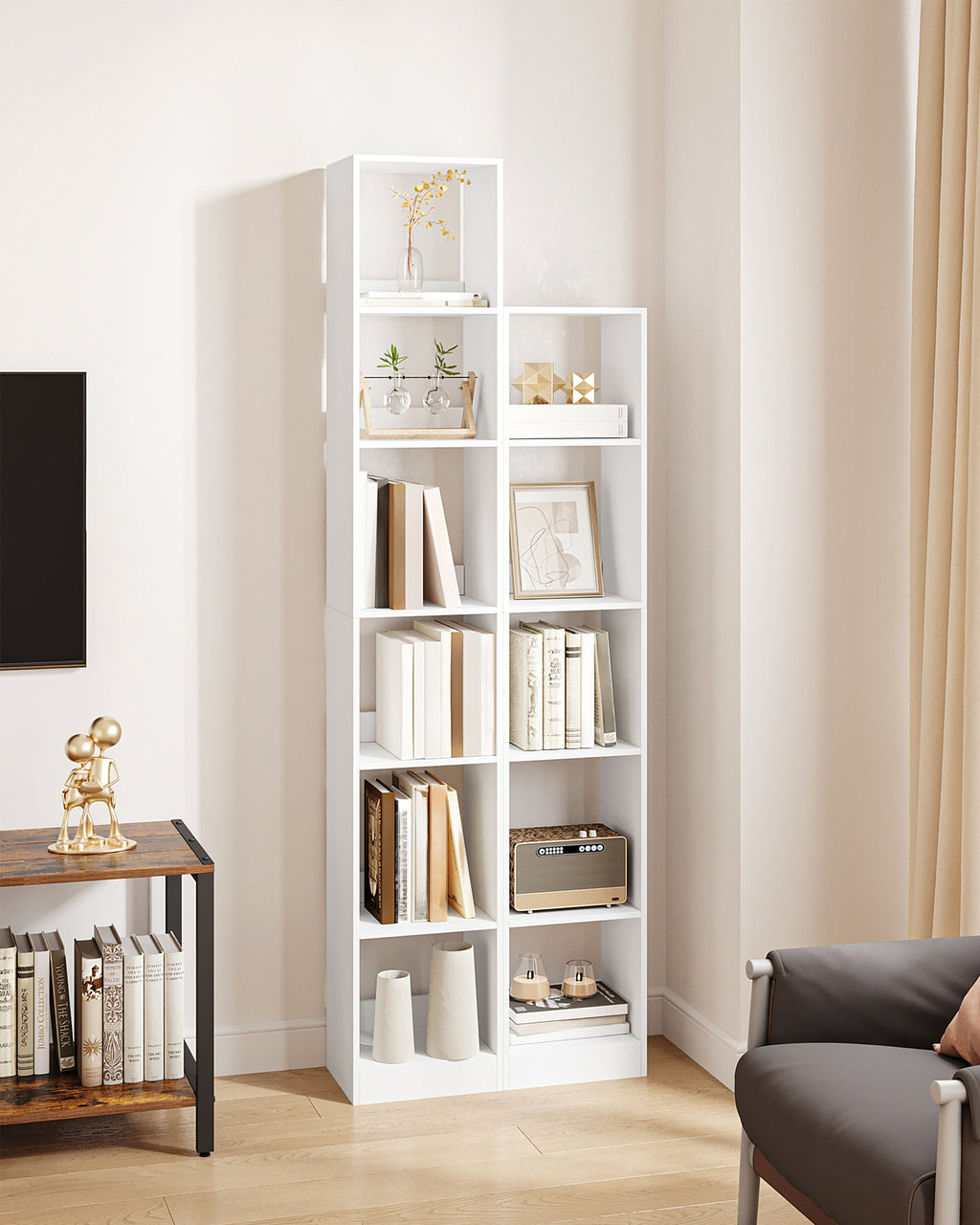 Hzuaneri Modern Bookcase, Open Wooden Storage Shelf for Living Room, Display Organizer