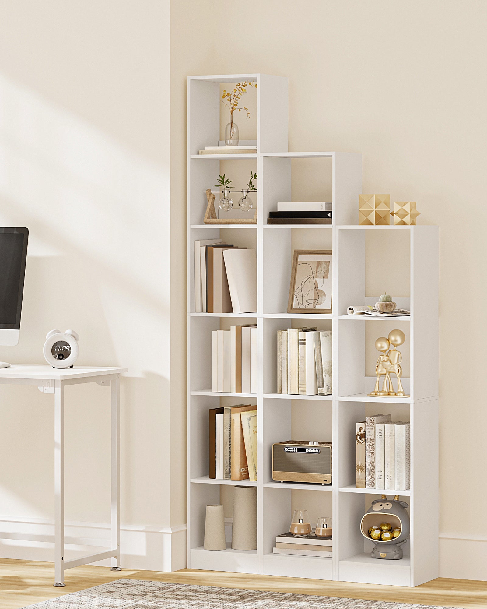 Hzuaneri Modern Bookcase, Open Wooden Storage Shelf for Living Room, Display Organizer