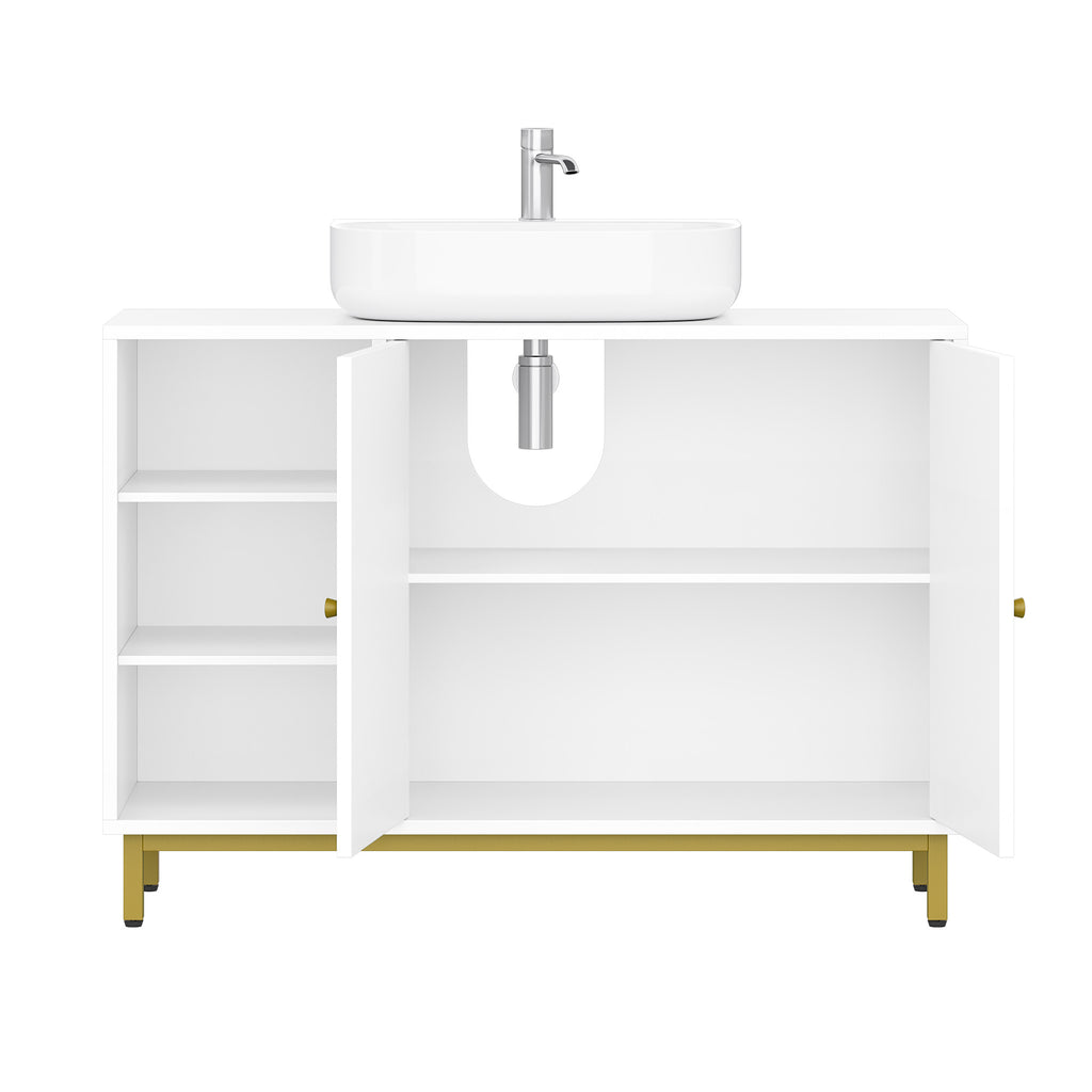 Hzuaneri Vanity Unit, 30 x 90 x 63 cm, Base Cabinet, Vanity Unit, Bathroom Cabinet with 2 Doors, Adjustable Shelf, Ample Storage Space, Modern Style, White-Gold BC09803G
