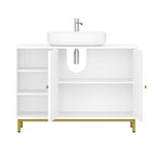 Hzuaneri Vanity Unit, 30 x 90 x 63 cm, Base Cabinet, Vanity Unit, Bathroom Cabinet with 2 Doors, Adjustable Shelf, Ample Storage Space, Modern Style, White-Gold BC09803G